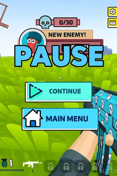 A video game with a pause button.